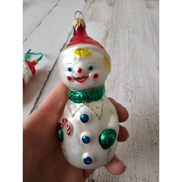 Vintage Columbia snowman Santa glass ornament presents Xmas tree set - Picture 8 of 13